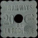 Jeton en aluminium carr lob trou de 20 centimes avec contremarque TLR mis par les Tramways de la Rochelle (17000 - Charente-Maritime) - avers