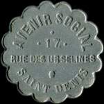 Jeton de 50 centimes mis par l'Avenir Social - 17 rue des Urselines  Saint-Denis (93200 - Seine-Saint-Denis) - avers
