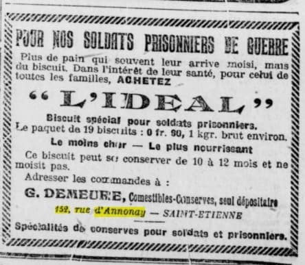 Encart publicitaire pour l'Idéal inséré dans le Mémorial de la Loire et de la Haute-Loire daté du 15 août 1915, par G.Demeure au 152, Rue d'Annonay à Saint-Etienne