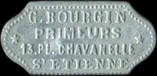 Jeton de ncessit de 1 franc mis par G. Bourgin - Primeurs - 13, Place Chavanelle  Saint-Etienne (42000 - Loire) - avers