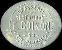 Jeton de ncessit de 1 franc mis par la Brasserie Restaurant F. Coinon - 48 Rue Gambetta  Saint-Etienne (42000 - Loire) - avers