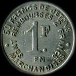 Jeton de nécessité de 1 franc émis par J.B. Dechaud - Epicerie à Saint-Etienne - 2, Place des Ursules - revers