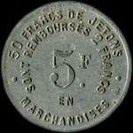 Jeton de ncessit de 5 francs mis par J.B. Dechaud - Epicerie  Saint-Etienne - 2, Place des Ursules - revers