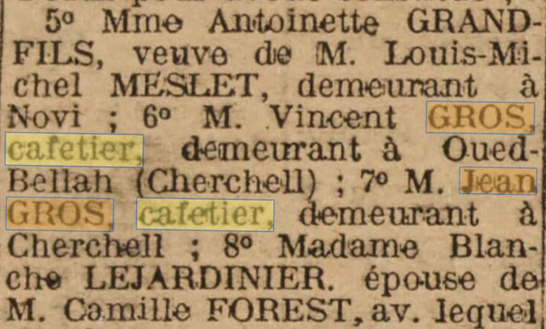 Café Jean Gros à Cherchell dans La Dépêche Algérienne du 14 juillet 1920