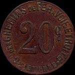 Jeton de ncessit de 20 centimes (bronze chiffres de 9 mm) mis par Cie des Chemins de Fer  Voie Etroite - Saint-Etienne (42000 - Loire) - avers
