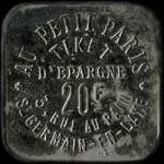 Jeton de 20 francs émis par Au Petit Paris à Saint-Germain-en-Laye (78100 - Yvelines) - revers