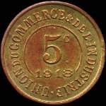 Jeton en laiton de 5 centimes 1918 émis par l'Union du Commerce & de l'Industrie de Saint-Germain-en-Laye (78100 - Yvelines) - revers