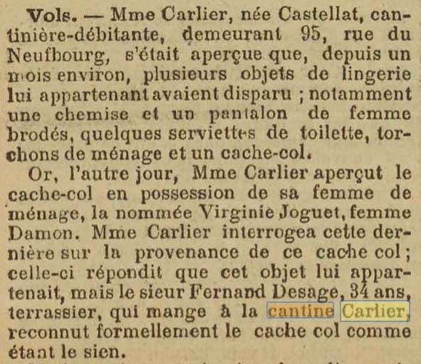 La Cantine Carlier est mentionne dans le Journal de la Manche et de la Basse-Normandie du 12 avril 1913 partie 1