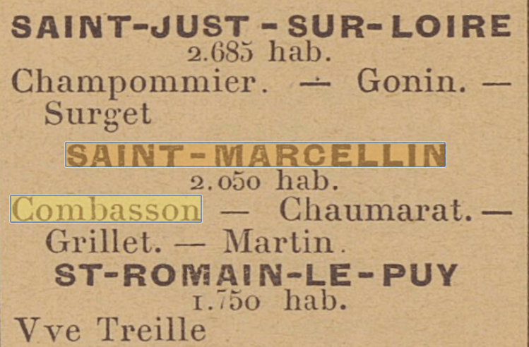 L'Epicerie Combasson � Saint-Marcellin-en-Forez figure dans L'Annuaire G�n�ral de l'Epicerie Fran�aise du 1er janvier 1906