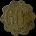 Jeton anonyme de 60 centimes en laiton rond lobé de Strasbourg Brasserie Nègre ou Hôtel des Vosges - revers