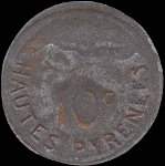 Jeton de 10 centimes 1917 en fer mis par la Ville de Tarbes (65000 - Hautes-Pyrnes) - revers