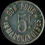 Jeton de 5 francs mis par l'Epicerie H.Bertrand - Jardin-Fontaine  Thierville-sur-Meuse (55840 - Meuse) - revers