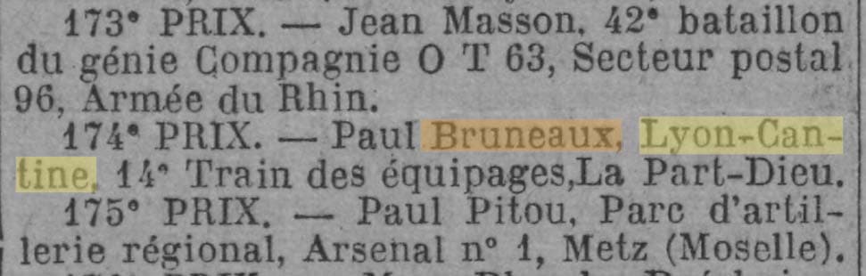 Le Journal du 19 juillet 1923 nous apprend que le cantinier Bruneaux du 14e escadron du Train des Equipages a gagné un rasoir Gilette au concours des Aviateurs