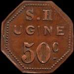 Jeton de 50 centimes en cuivre émis par S.H. - Ugine (Société d'Habitation des Aciéries Electriques) à Ugine (73400 - Savoie) - avers