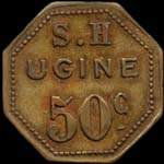Jeton de 50 centimes en laiton émis par S.H. - Ugine (Société d'Habitation des Aciéries Electriques) à Ugine (73400 - Savoie) - avers