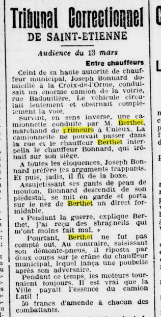 On parle des primerus Berthet dans le Mémorial de la Loire et de la Haute-Loire du 9 septembre 1928