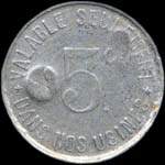 Jeton de 5 centimes avec contremarques cloche + croissant émis par les Etablissements Jacob Holtzer à Unieux (42240 - Loire) - revers