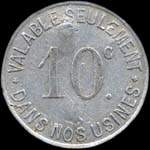 Jeton de 10 centimes avec contremarque cloche émis par les Etablissements Jacob Holtzer à Unieux (42240 - Loire) - revers