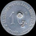 Jeton de 10 centimes avec contremarques cloche + croissant émis par les Etablissements Jacob Holtzer à Unieux (42240 - Loire) - avers