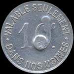 Jeton de 10 centimes avec contremarques cloche + croissant émis par les Etablissements Jacob Holtzer à Unieux (42240 - Loire) - revers
