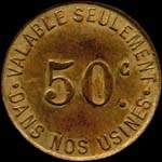 Jeton de 50 centimes avec contremarque cloche mis par les Etablissements Jacob Holtzer  Unieux (42240 - Loire) - revers