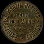 Jeton de 2 francs mis par l'Entreprise Martin Beylier & Dounet  Verdun (55100 - Meuse) - avers