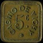 Jeton Casino de Vichy - 5 centimes - Vichy (03200 - Allier) - revers