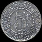 Jeton Compagnie Fermière de 'Etablissement Thermal - 5 centimes 1920 - Vichy (03200 - Allier) - revers