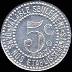Jeton Compagnie Fermière de 'Etablissement Thermal - 5 centimes 1923 - Vichy (03200 - Allier) - revers