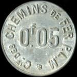 Jeton de 5 centimes émis par le Réfectoire de Villeneuve Saint-Georges - Compagnie des Chemins de Fer P.L.M (94190 - Val-de-Marne) - revers