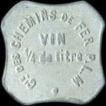 Jeton de ¼ de litre de vin émis par le Réfectoire de Villeneuve Saint-Georges - Compagnie des Chemins de Fer P.L.M (94190 - Val-de-Marne) - avers