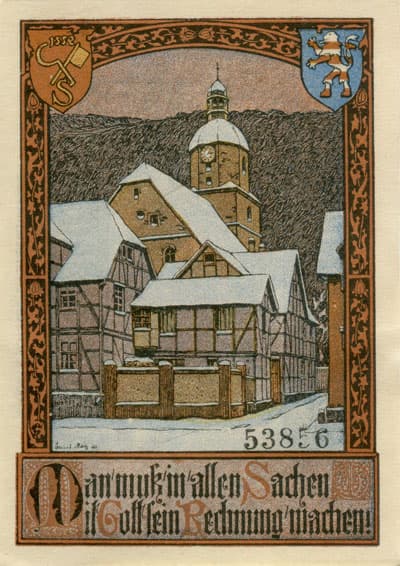 Notgeld der Stadt Bad Sooden a.d. Werra (Hessen - Allemagne) - 50&nbsp;pfennig (1921) - type&nbsp;2 - n�&nbsp;53856 - dos