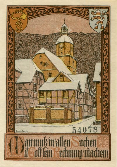 Notgeld der Stadt Bad Sooden a.d. Werra (Hessen - Allemagne) - 50&nbsp;pfennig (1921) - type&nbsp;2 - n�&nbsp;54078 - dos