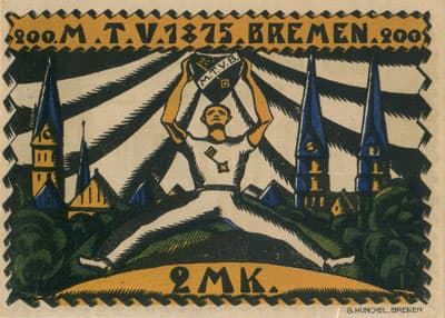 Gutschein der Stadt Bremen (Freie Hansestadt Bremen - Allemagne) - 2 mark (M�nner-Turnverein) - Type 1 - dos