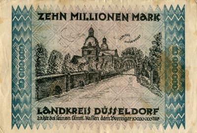 Notgeld Landkreis D�sseldorf - 10 000 000 mark - Reihe 1 - n� 289196 - 29 ao�t 1923 - dos