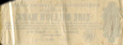 Notgeld - Reichsbahn Direction  Frankfurt&nbsp;am&nbsp;Main (Hessen - Allemagne) - 1&nbsp;000&nbsp;000&nbsp;mark - 10&nbsp;ao�t&nbsp;1923 - n�&nbsp;181509 - dos