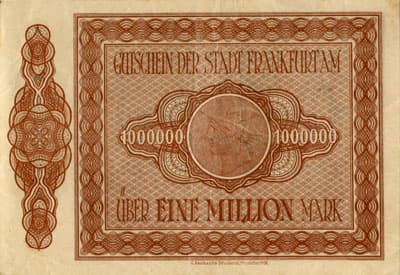 Notgeld - Stadt Frankfurt&nbsp;am&nbsp;Main (Hessen - Allemagne) - 1&nbsp;000&nbsp;000&nbsp;mark - 1&nbsp;ao�t&nbsp;1923 - s�rie&nbsp;A - n�&nbsp;023446 - dos