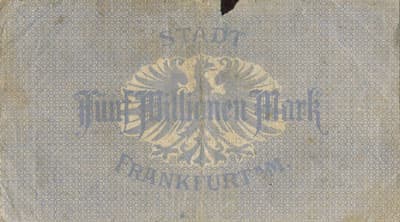 Notgeld - Stadt Frankfurt&nbsp;am&nbsp;Main (Hessen - Allemagne) - 5&nbsp;000&nbsp;000&nbsp;mark - 15&nbsp;ao�t&nbsp;1923 - n�&nbsp;022203 - dos