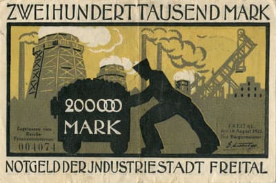 Notgeld der Industriestadt Freital (Sachsen - Allemagne) - 200&nbsp;000&nbsp;mark - 10&nbsp;ao�t&nbsp;1923 - n�&nbsp;004074 - face