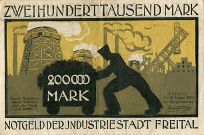 Notgeld der Industriestadt Freital (Sachsen - Allemagne) - 200&nbsp;000&nbsp;mark - 10&nbsp;ao�t&nbsp;1923 - n�&nbsp;004074 - dos