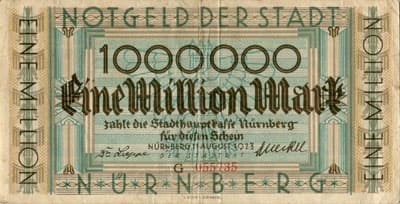 Notgeld der Stadt N�rnberg - 1&nbsp;000&nbsp;000&nbsp;mark - Serie&nbsp;G - n�&nbsp;055735 - 11&nbsp;ao�t&nbsp;1923 - face