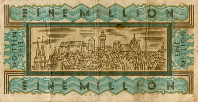 Notgeld der Stadt N�rnberg - 1&nbsp;000&nbsp;000&nbsp;mark - Serie&nbsp;H - n�&nbsp;021454 - 11&nbsp;ao�t&nbsp;1923 - dos