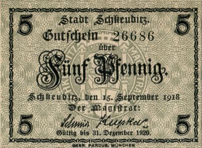 Notgeld Schkeuditz (Sachsen - Allemagne) - 5 pfennig - 15&nbsp;septembre&nbsp;1918 - n�&nbsp;26686 - dos