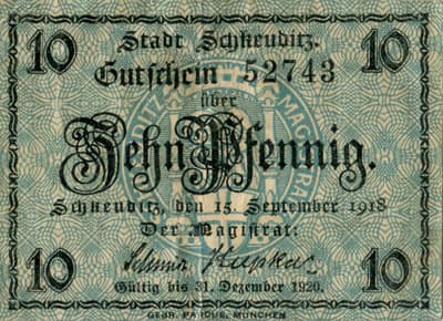 Notgeld Schkeuditz (Sachsen - Allemagne) - 5 pfennig - 15&nbsp;septembre&nbsp;1918 - n�&nbsp;52743 - dos