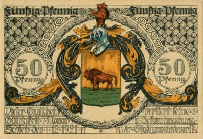 Notgeld der Stadt Schleiz (Sachsen - Allemagne) - 50 pfennig - 1&nbsp;d�cembre&nbsp;1921 - type&nbsp;4 - face
