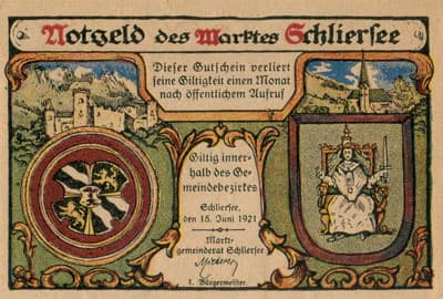 Notgeld des Marktes Schliersee (Bayern - Allemagne) - 10 pfennig - 15&nbsp;juin&nbsp;1921 - dos