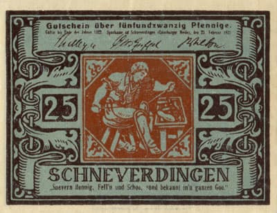Notgeld Schneverdingen (Niedersachsen - Allemagne) - 25&nbsp;pfennig - 25&nbsp;f�vrier&nbsp;1921 - type 1 - dos