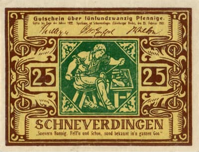 Notgeld Schneverdingen (Niedersachsen - Allemagne) - 25&nbsp;pfennig - 25&nbsp;f�vrier&nbsp;1921 - type 2 - dos