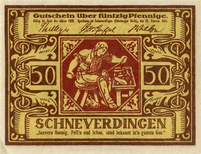 Notgeld Schneverdingen (Niedersachsen - Allemagne) - 50&nbsp;pfennig - 25&nbsp;f�vrier&nbsp;1921 - type 1 - dos