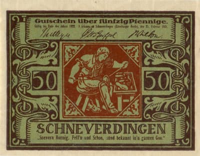 Notgeld Schneverdingen (Niedersachsen - Allemagne) - 50&nbsp;pfennig - 25&nbsp;f�vrier&nbsp;1921 - type 2 - dos